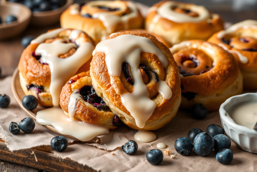 Rollos de Arándanos con Glaseado de Queso Crema: ¡Irresistibles!