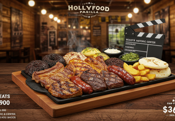 Hollyfood Parrilla: Sabor colombiano y cine por $36.900